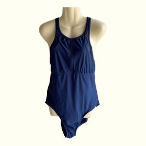 Skechers Women's One Piece Solid Navy Blue  Mesh Swimsuit‎ pre-owned Size XL